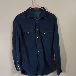 Vintage Blue Corduroy Snap Up Pearl Snap Buttons Size L